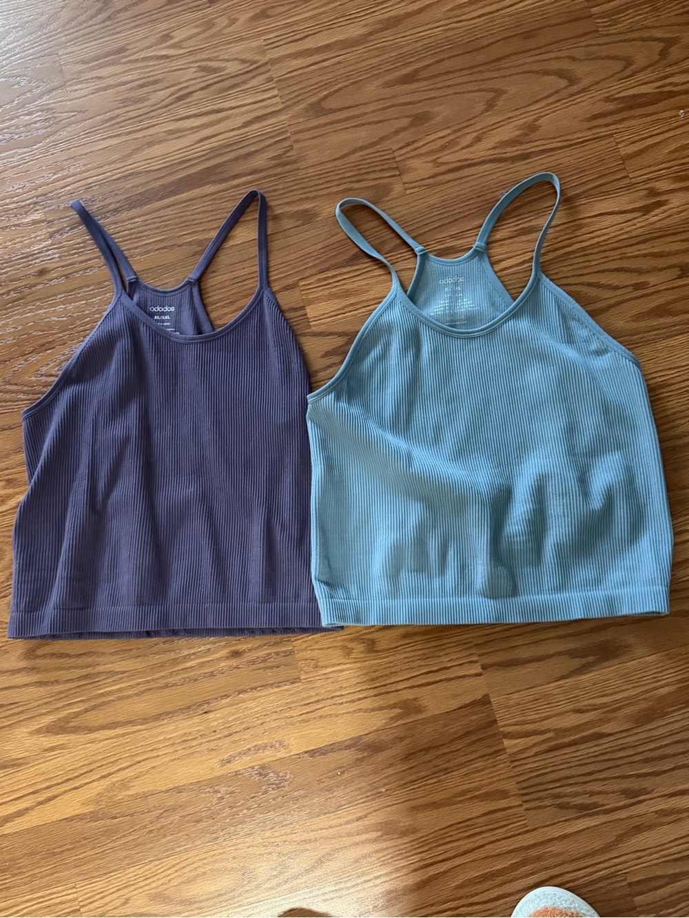 adidas Women’s Ribbed Cropped Tank Top — Dusty Blue & Plum